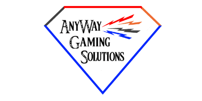 Logo of Anyway Gaming Solutions inside a diamond shape with red, blue, and gray accents.